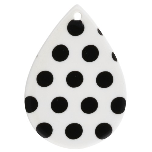 Pendente a goccia 31x22 mm in acetato - motivo a pois - Bianco - Nero x1