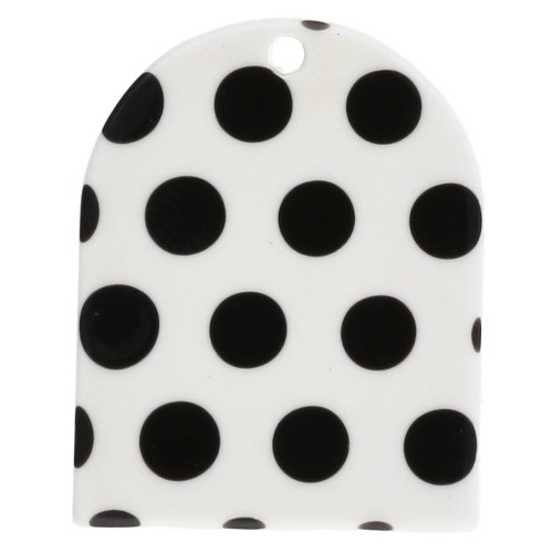 Pendente a forma di arco 25x20 mm in acetato - motivo a pois - Bianco - Nero x1