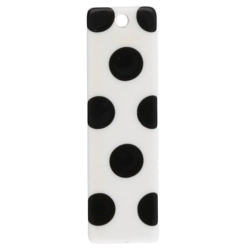 Pendente rettangolare 27x8 mm in acetato - motivo a pois - Bianco - Nero x1