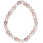 Braccialetto elastico da 17 cm con perle d’acqua dolce naturali 6,5x7 mm - Mix rosa x1
