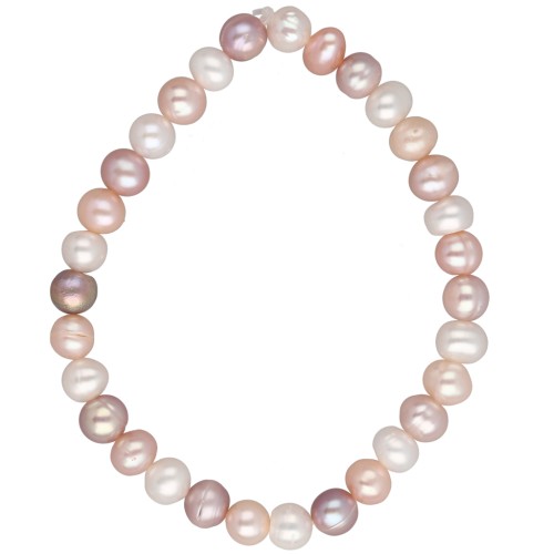 Braccialetto elastico da 17 cm con perle d’acqua dolce naturali 6,5x7 mm - Mix rosa x1