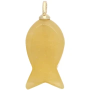 Pendente a forma di pesce 29x13 mm con cuore in CZ e pietra semipreziosa colorata - Giada gialla x1