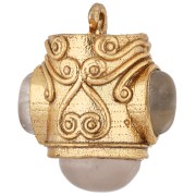 Pendente etnico 18x16 mm con pietre semipreziosi - Dorato con oro fino - Quarzo rosa x1