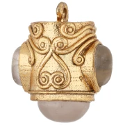 Pendente etnico 18x16 mm con pietre semipreziosi - Dorato con oro fino - Quarzo rosa x1