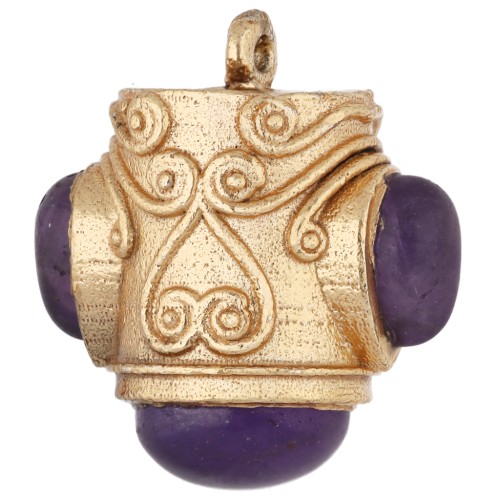 Pendente etnico 18x16 mm con pietre semipreziosiose - Dorato con oro fino - Ametista x1