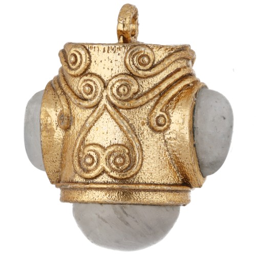 Pendente etnico 18x16 mm con pietre semipreziosi - Dorato con oro fino - Pietra di luna