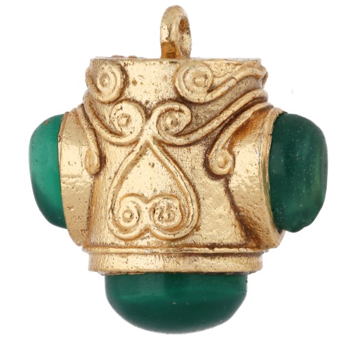 Pendente etnico 18x16 mm con pietre semipreziose colorate - Dorato con oro fino - Onice verde
