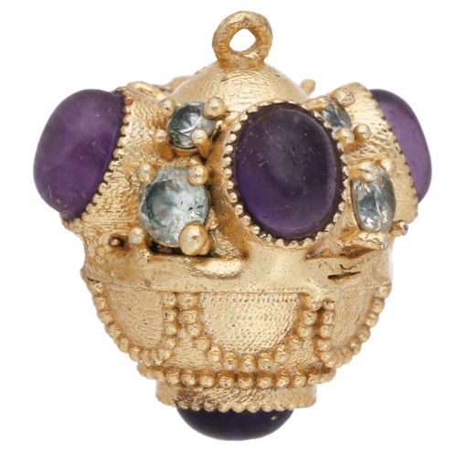 Pendente etnico 17x16 mm con pietra semipreziosa e CZ - Dorato con oro fino - Ametista x1