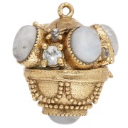pietra di luna - Pendente etnico 17x16 mm con pietra semipreziosa e CZ - Dorato con oro fino - Pietra di luna Pendente etnico 17x16 mm con pietra semipreziosa e CZ - Dorato con oro fino - Pietra di luna