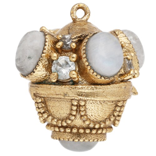 Pendente etnico 17x16 mm con pietra semipreziosa e CZ - Dorato con oro fino - Pietra di luna