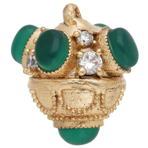 Pendente etnico 17x16 mm con pietra semipreziosa colorata e zirconi - Dorato con oro fino - Onice verde