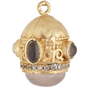 Pendente etnico 21x17 mm con zirconi e pietra semipreziosa - Dorato con oro fino - Quarzo rosa x1