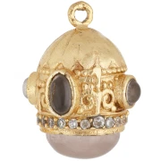 Pendente etnico 21x17 mm con zirconi e pietra semipreziosa - Dorato con oro fino - Quarzo rosa x1