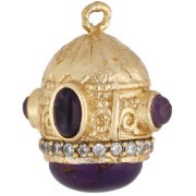 Pendente etnico 21x17 mm con zirconi e pietra semipreziosa - Dorato con oro fino - Ametista x1
