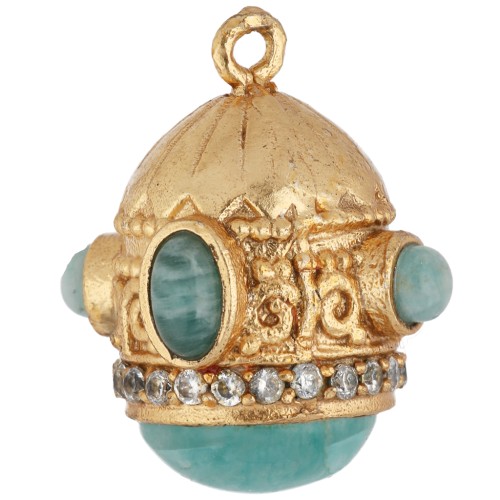 Pendente etnico 21x17 mm con zirconi e pietra semipreziosa - Dorato con oro fino - Amazonite x1