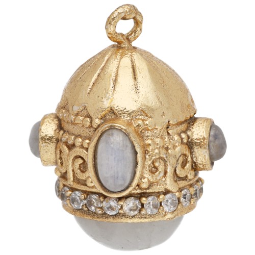Pendente etnico 21x17 mm con zirconi e pietra semipreziosa - Dorato con oro fino - Pietra di luna