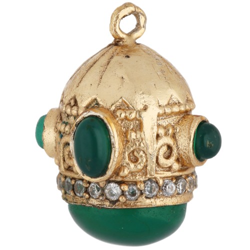 Pendente etnico 21x17 mm con zirconi e pietra semipreziosa colorata - Dorato con oro fino - Onice verde
