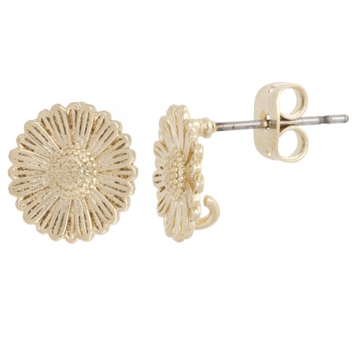 Orecchini perno a forma di fiore da 11 mm con anello aperto - Placcati oro da 3 micron x2