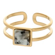 Anello regolabile con cabochon quadrato - Taglia da 54 a 61 - Acciaio inossidabile 304 Dorato x1|raw }}