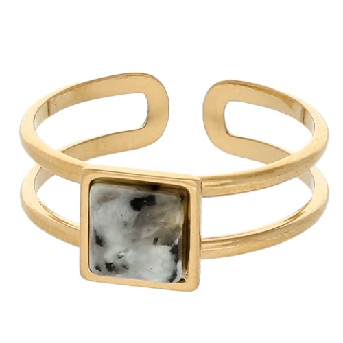 Anello regolabile con cabochon quadrato - Taglia da 54 a 61 - Acciaio inossidabile 304 Dorato x1