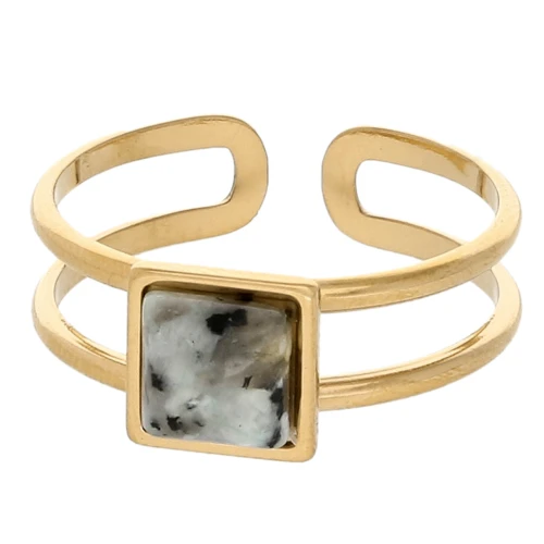 Anello regolabile con cabochon quadrato - Taglia da 54 a 61 - Acciaio inossidabile 304 Dorato x1