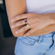 Anello da 8 mm con cabochon in vetro - Misura 51 - Acciaio inossidabile 304 Dorato - Blu
