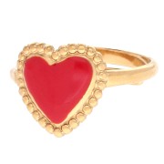 Anello a forma di cuore regolabile da 12,5 mm in resina epossidica - T52-60 - Acciaio inossidabile 304 Dorato - Rosso