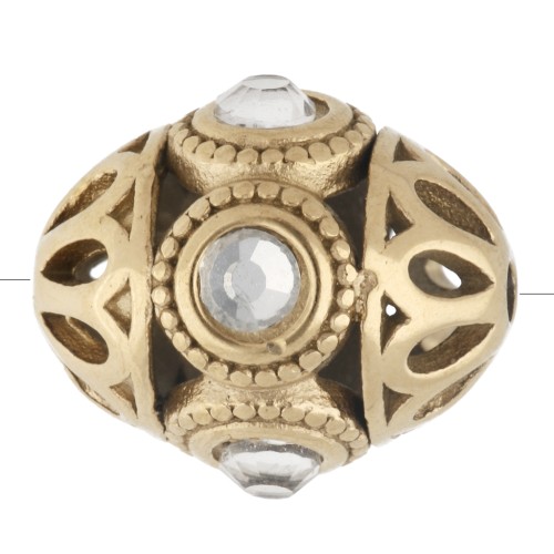 Perla etnica 11x13 mm con strass - Acciaio inossidabile 316 Dorato - Cristallo x 1