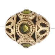 Perla etnica 11x13 mm con strass - Acciaio inossidabile 316 Dorato - Verde chiaro x 1