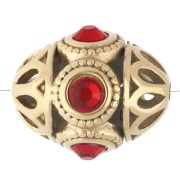 Perla etnica 11x13 mm con strass - Acciaio inossidabile 316 Dorato - Rosso x 1