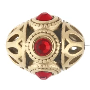 Perla etnica 11x13 mm con strass - Acciaio inossidabile 316 Dorato - Rosso x 1