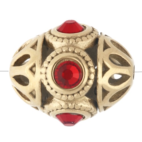 Perla etnica 11x13 mm con strass - Acciaio inossidabile 316 Dorato - Rosso x 1