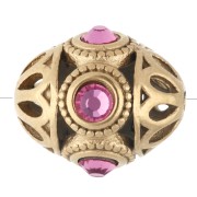 Perla etnica 11x13 mm con strass - Acciaio inossidabile 316 Dorato - Rosa x 1