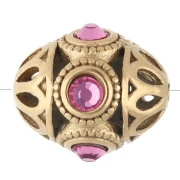 Perla etnica 11x13 mm con strass - Acciaio inossidabile 316 Dorato - Rosa x 1