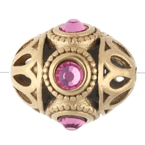 Perla etnica 11x13 mm con strass - Acciaio inossidabile 316 Dorato - Rosa x 1