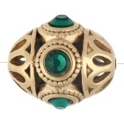 Perla etnica 11x13 mm con strass - Acciaio inossidabile 316 Dorato - Smeraldo x 1