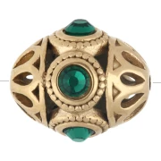 Perla etnica 11x13 mm con strass - Acciaio inossidabile 316 Dorato - Smeraldo x 1