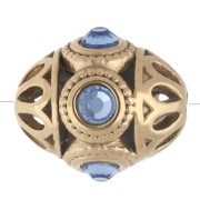 Perla etnica 11x13 mm con strass - Acciaio inossidabile 316 Dorato - Acquamarina x 1