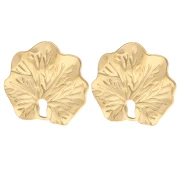 Orecchini a clip a forma di foglia lavorata 23x26 mm - Acciaio inossidabile 304 e 316 Dorato x2