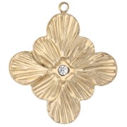 Pendente a forma di fiore con ossido di zirconio 24x26,5 mm - Acciaio inossidabile 304 Dorato x1