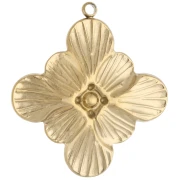 Pendente a forma di fiore con ossido di zirconio 24x26,5 mm - Acciaio inossidabile 304 Dorato x1