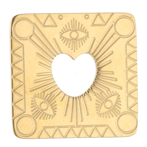 Distanziatore rettangolare 18x17,3 mm con cuore traforato in acciaio inossidabile 316 Dorato x1