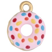 ciondolo - Ciondolo a forma di ciambella 12x15,5 mm - Resina epossidica - Acciaio inossidabile 304 Dorato - Rosa x1 Ciondolo a forma di ciambella 12x15,5 mm - Resina epossidica - Acciaio inossidabile 304 Dorato - Rosa x1