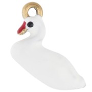 Ciondolo a forma di cigno 16x20 mm - Resina epossidica - Acciaio inossidabile 304 Dorato - Bianco x1