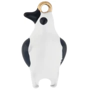 Ciondolo a forma di pinguino 18x9,5 mm Resina epossidica - Acciaio inossidabile 304 Dorato - Bianco x1
