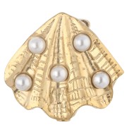 Spilla a forma di conchiglia 18x20 mm con perle effetto madreperla - Acciaio inossidabile 304 Dorato x1