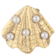 Spilla a forma di conchiglia 18x20 mm con perle effetto madreperla - Acciaio inossidabile 304 Dorato x1