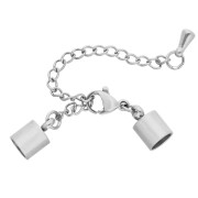 Chiusura a moschettone da 9 mm + catenella per cordoncino da 5 mm - Acciaio inossidabile 304 x1