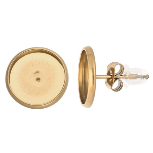 Orecchini perno per cabochon piatto da 10 mm - Acciaio inossidabile 303 Dorato x2