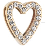 Farfalline a scorrimento a forma di cuore 15x13 mm con strass per laccio da 10 mm - Acciaio inossidabile 304 Dorato